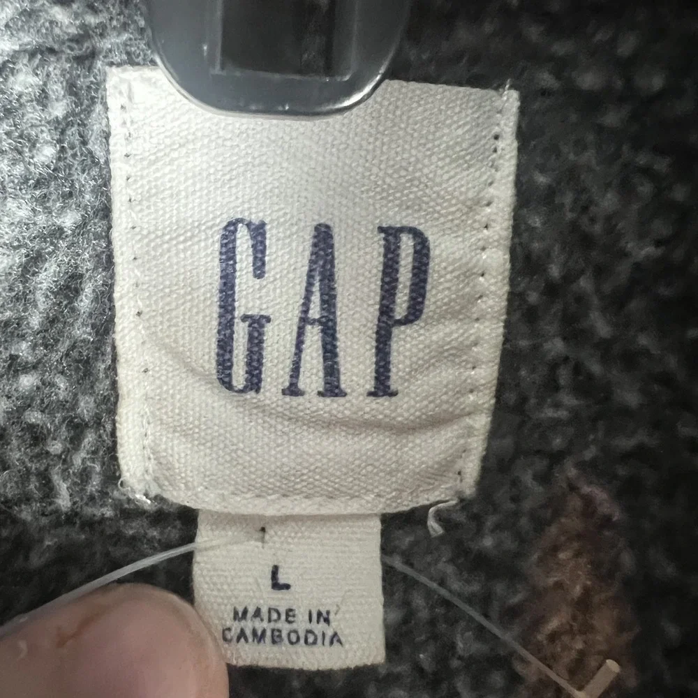 GAP Men's Gray Flag Logo Hoodie Pullover Sweatshirt Size L Large Cotton Blend